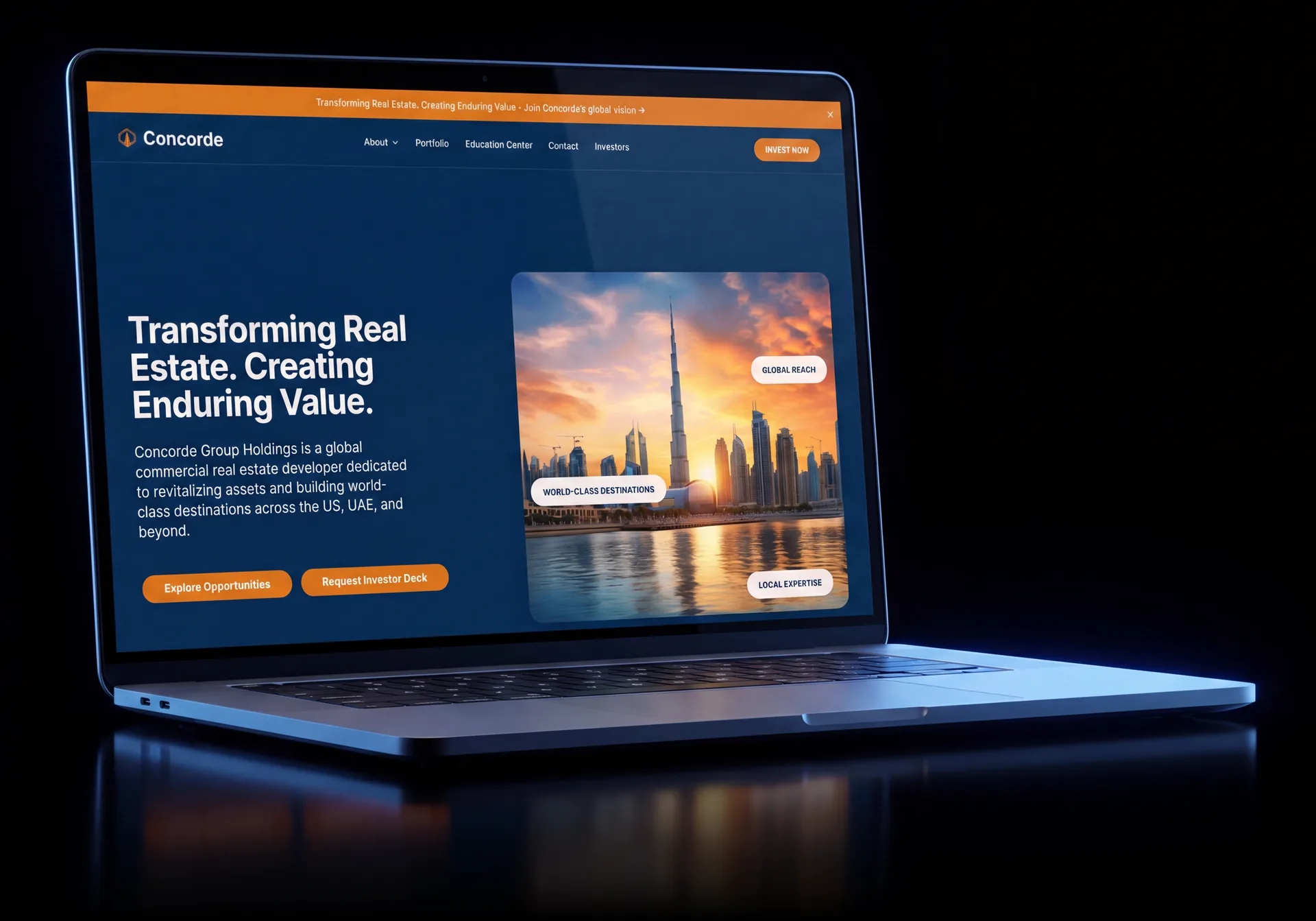 Next.js development: Concorde Group Holdings corporate website on an Apple MacBook
