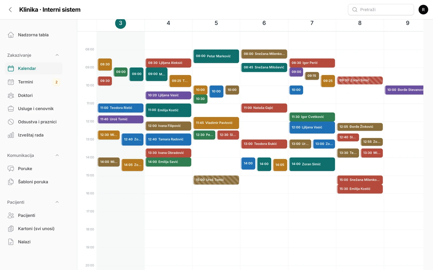 Custom software: clinic system appointment calendar