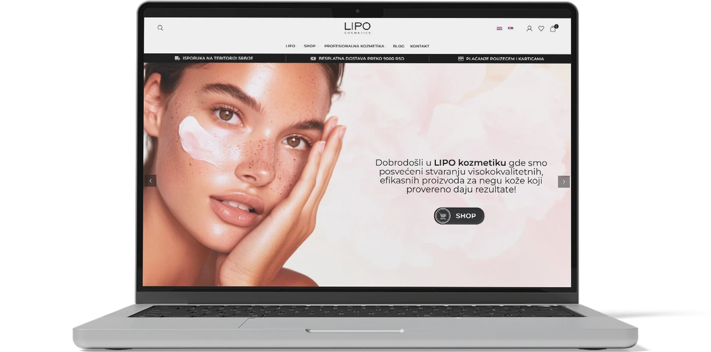 Web development: Lipo Cosmetics online store on a MacBook