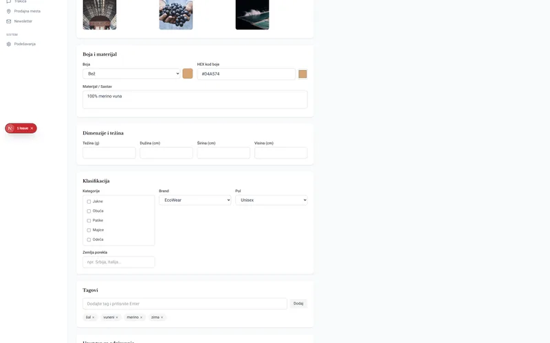 Demo store – admin product editor