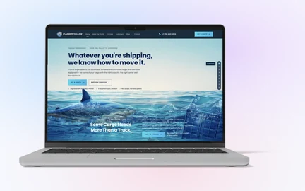 Cargo Shark – animated freight company website in a laptop mockup