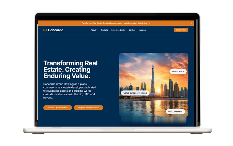 Corporate website example: Concorde Group on a MacBook
