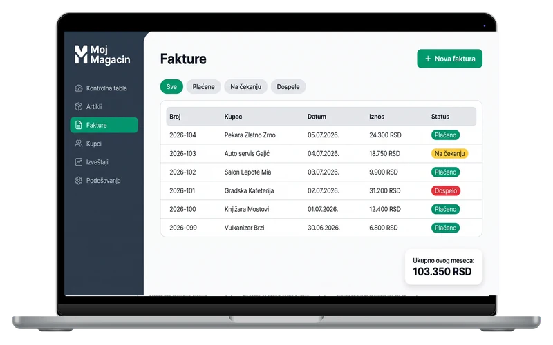 Moj Magacin – invoice list with payment statuses