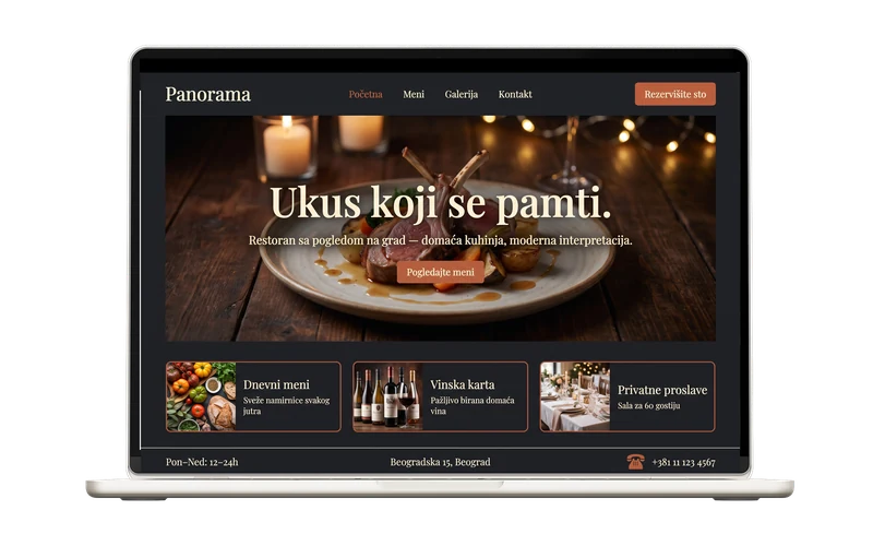Izrada sajta za restoran: sajt Restorana Panorama na laptopu