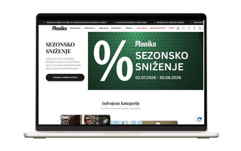 Planika e-commerce on a MacBook, a delivered project