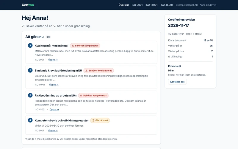 Certiwa portal – client portal for running ISO certification
