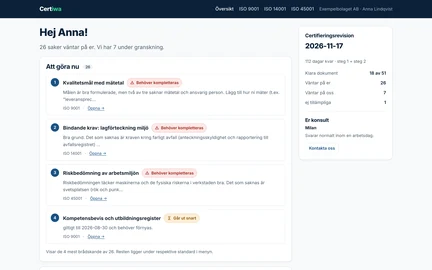 Certiwa portal – client portal for running ISO certification