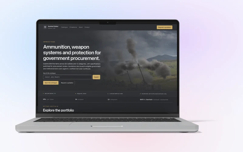 Sentinel Global – corporate website with a catalogue for defence trade